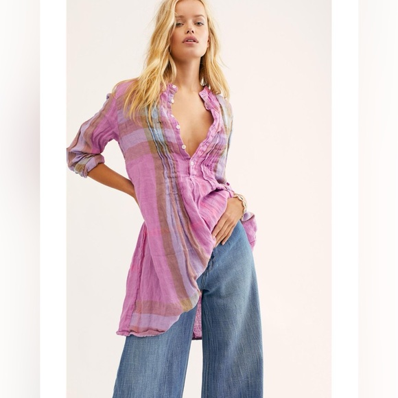 Free People Madras Yoko Tunic By Cp Shades in Pink Size XS - Picture 1 of 10